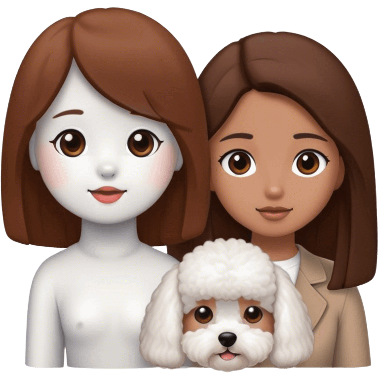 Bichon frise next to a tanned girl with long straight brown hair emoji