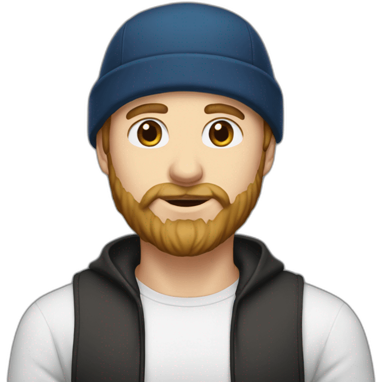 Guy with light brown hair, beard and blue eyes and a black bonnet emoji