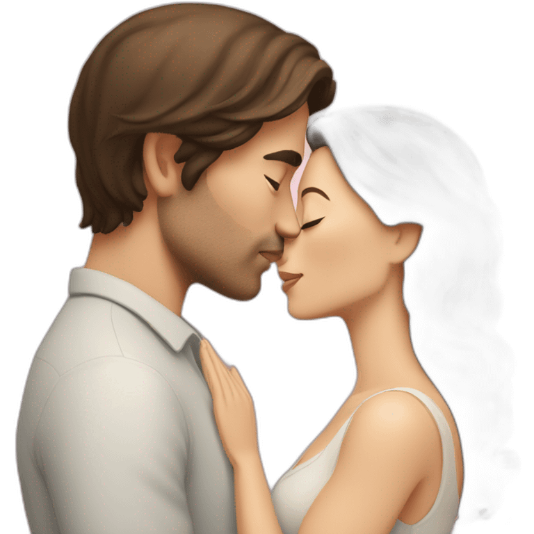 White Man with short dark hair kissing white woman with long brown hair emoji