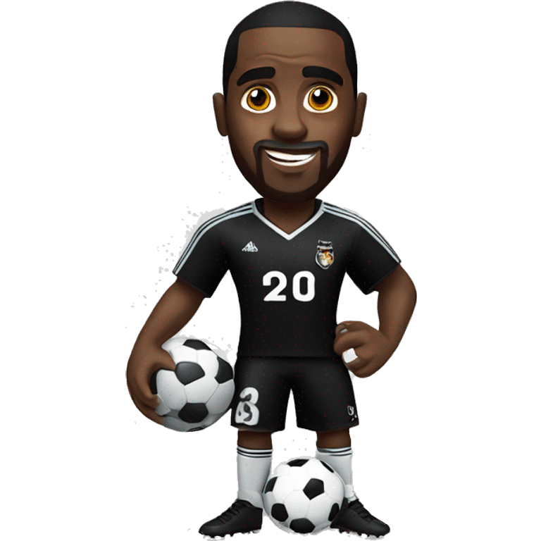 p diddy wearing a black soccer jersey holding a socce emoji