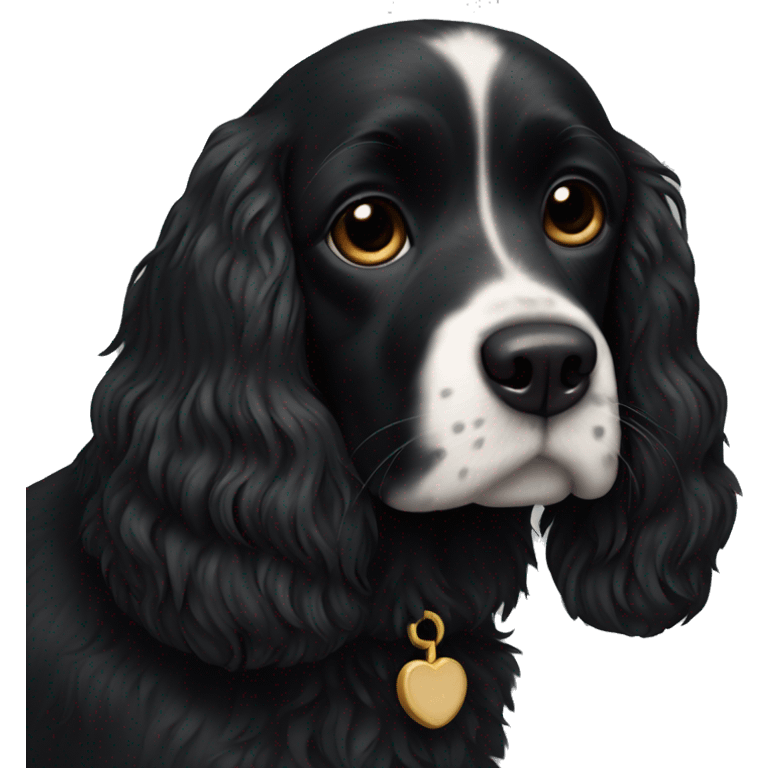 Small completely black spaniel with black fur on his whole face and white fur on chest emoji