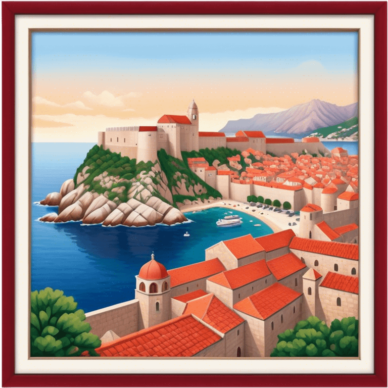 Cinematic Realistic Dubrovnik Landmark Emoji, depicted with historic fortified walls and red‚Äêtiled roofs rendered with intricate detail and dynamic, coastal lighting. emoji