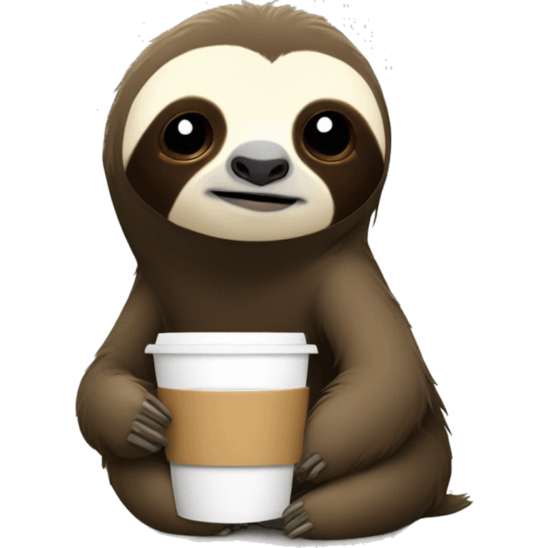 Cute sleepy Sloth in black turtleneck with coffee mug simple ios emoji