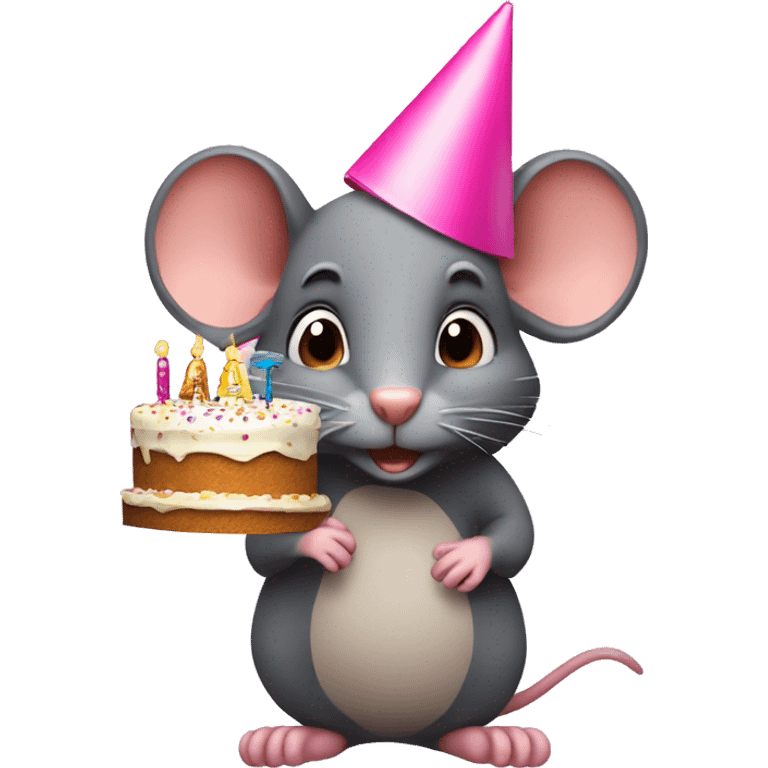 Make a rat with a birthday cake and hat emoji