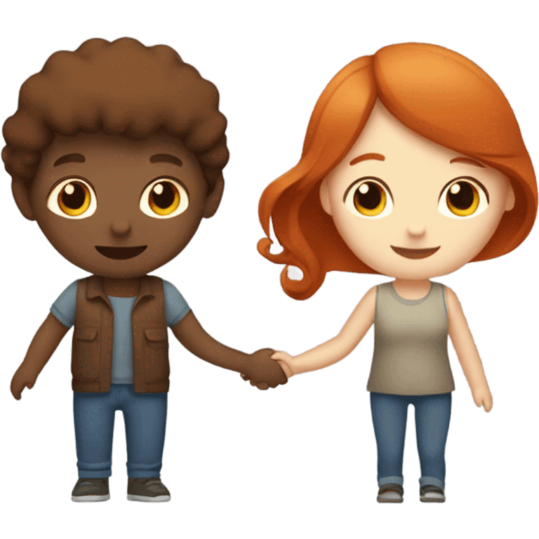 Read head girl and brunette boy holding hands  emoji