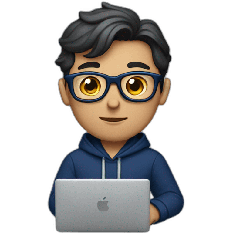 Clark Kent wearing a navy blue hoodie while using a MacBook  emoji