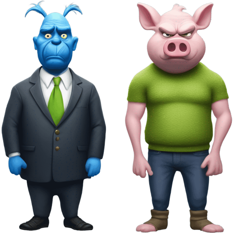 The grinch but he is blue and a pig man stand menacing like MIB emoji