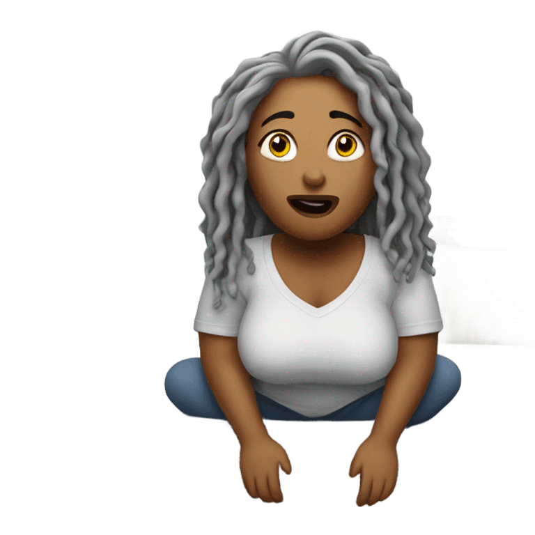 Curvy woman with gray locs falling from bed shocked emoji