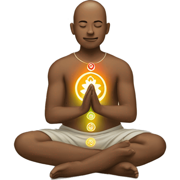 Man with 7 chakra symbols meditating mudra emoji