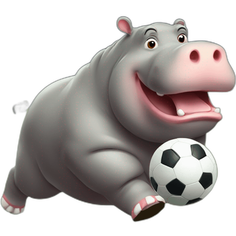 fat hippo as soccer player running and kicking emoji