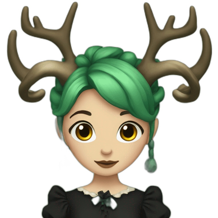 girl with deer horns, green hair and black victorian dress emoji