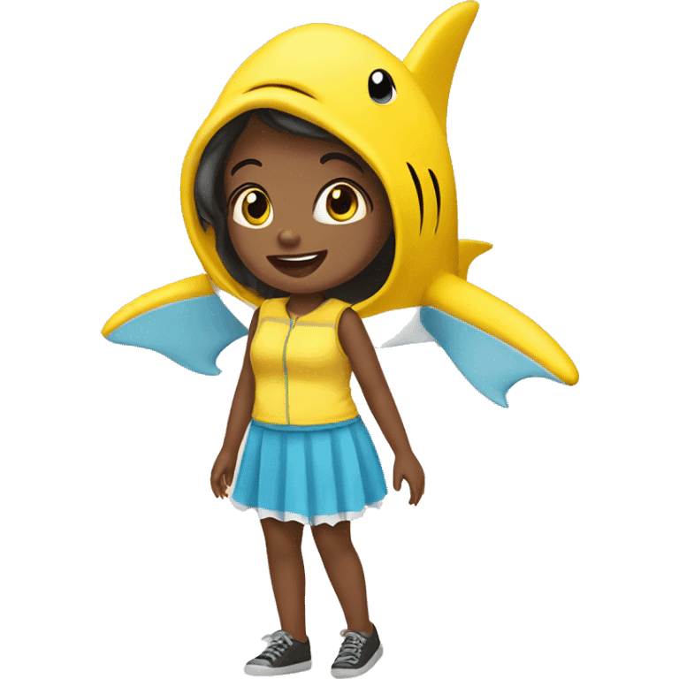 Girl with a yellow baby shark co costume  emoji