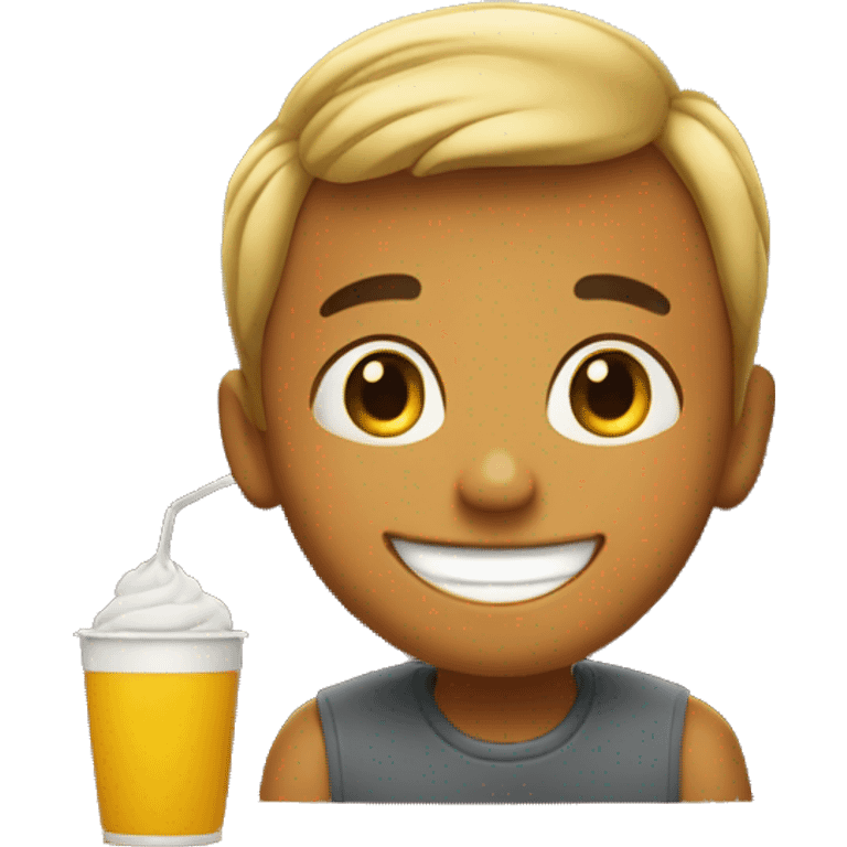 smiling boy at restaurant table emoji