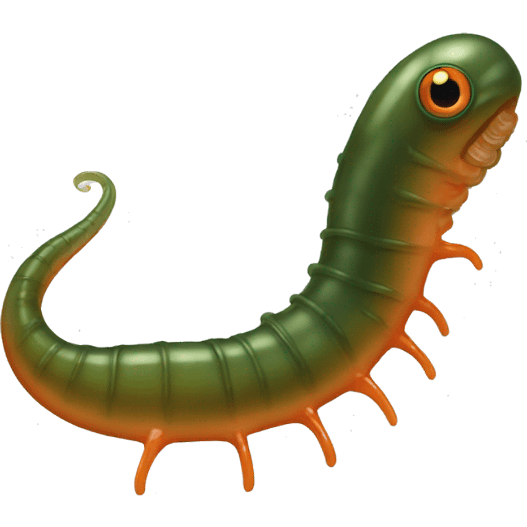 Eight-eyed Dark green and orange leech with oral suction and caudal suction emoji