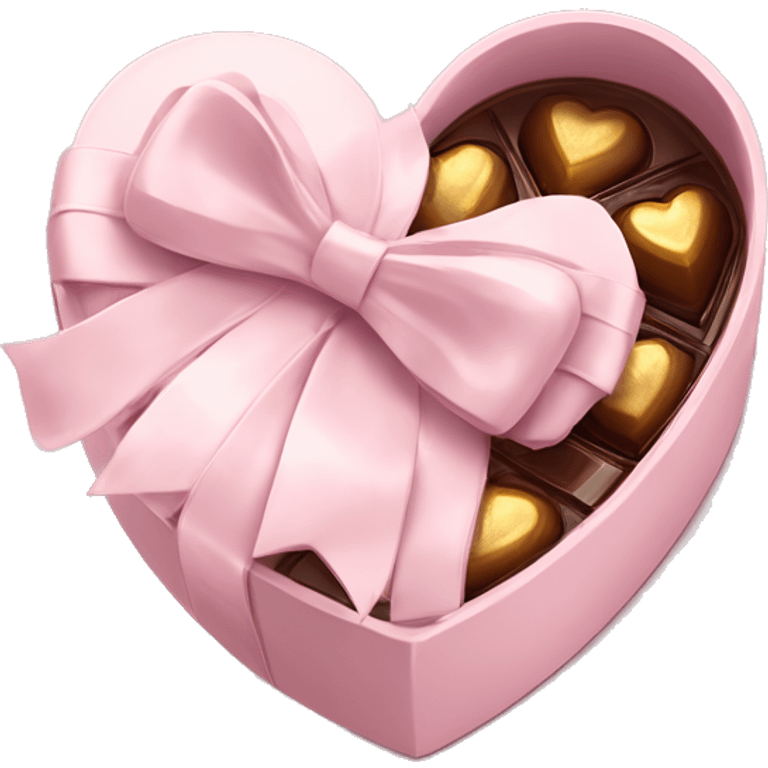 pale pink heart box, pale pink bow, filled with chocolates inside emoji