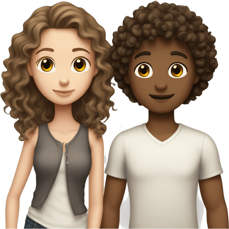 Love between a white brunette girl and a tan curly haired boy emoji