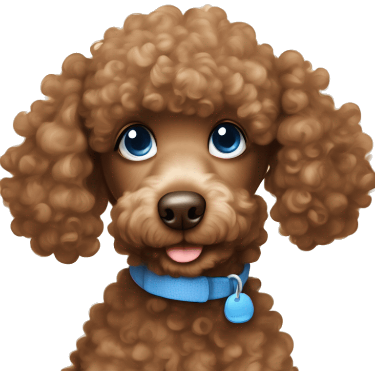  brown poodle with the cutest puppy face but with curly hair half brown half white and with blue eyes  emoji