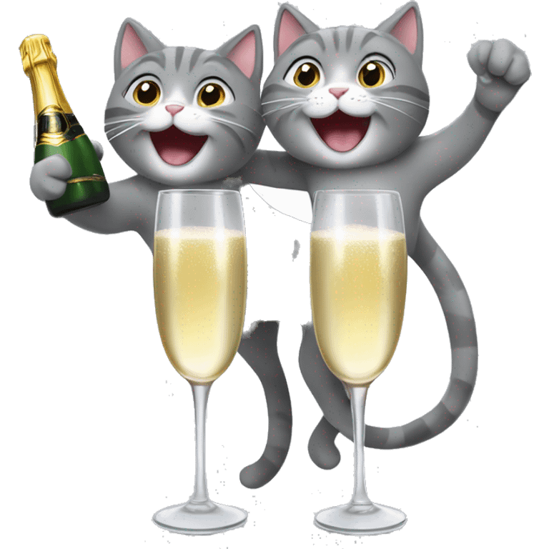 two gray cats cheerings champagne emoji