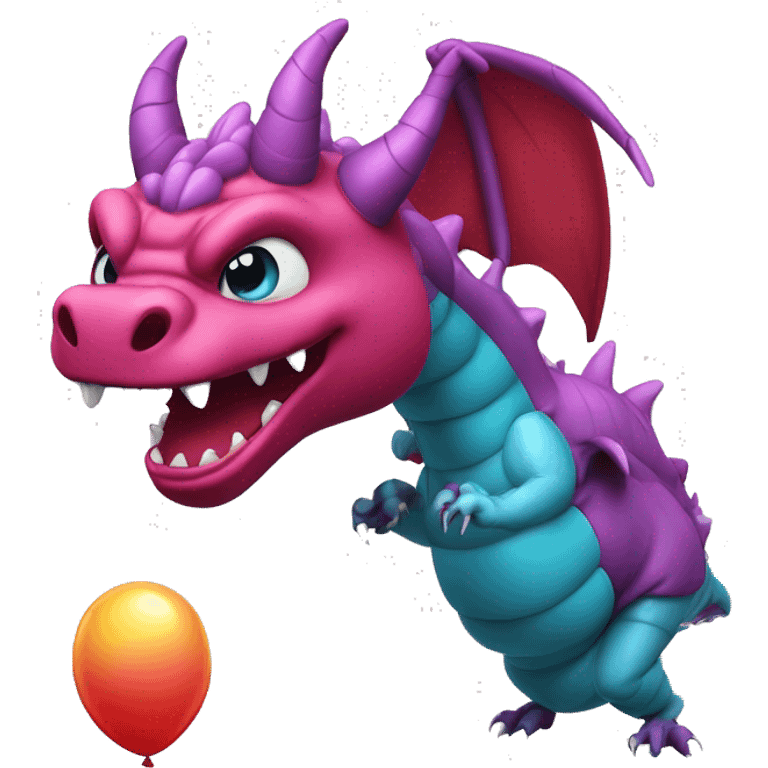 a dragon being inflated like a balloon and then it becomes a big round bouncy inflated dragon balloon emoji