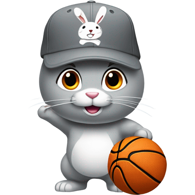 gray cap with logo rabbit playing basketball  emoji