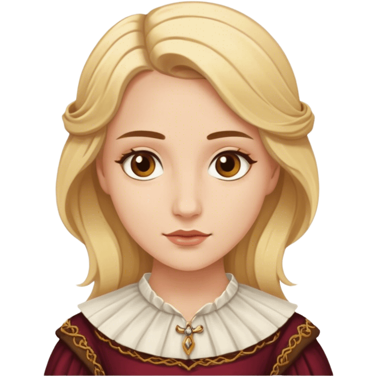 blonde model, brown eyes, Shakespearean  emoji