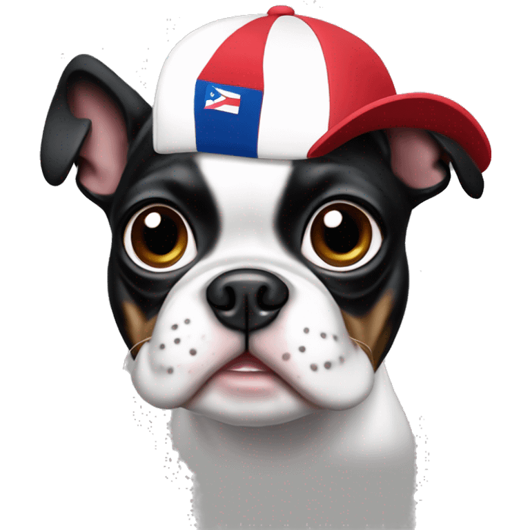 Boston terrier with a Puerto Rico baseball hat emoji