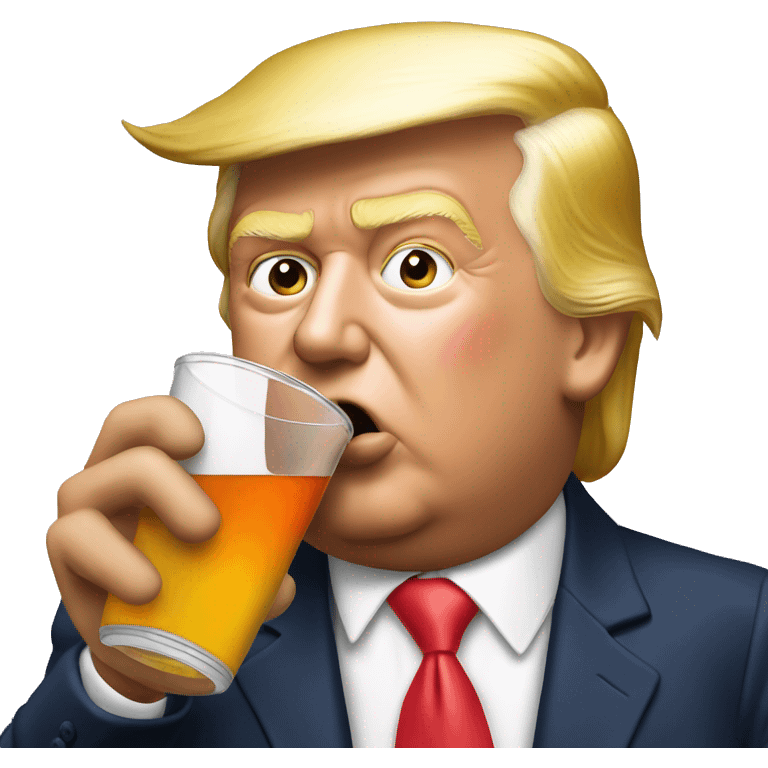 Trump drinking out of a Stanley and eating bubblegum emoji