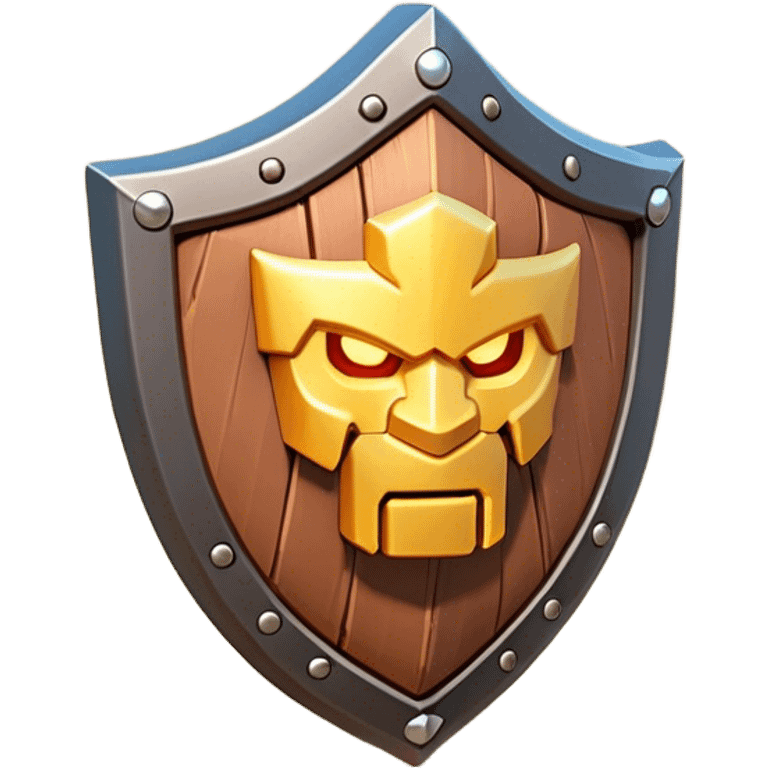 Clash of Clans aesthetic: Cinematic Playful 3D Isometric Shield Emoji, rendered in a 3D vector-style similar to standard emojis with minimal shading and bold, simplified shapes. A compact, distinct form with signature details, softly glowing with a fantasy RPG magic charm. Simplified yet unmistakably iconic, highly detailed and consistent, glowing with a soft radiance and high shine. Stylized with a touch of heroic grandeur and a soft glowing outline, capturing the essence of a beloved gaming relic with a friendly, playful manner! emoji