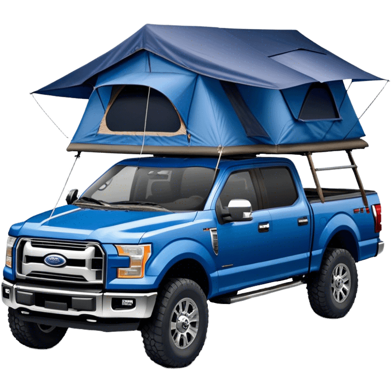 A blue Ford pickup truck with a dark blue roof tent on top emoji