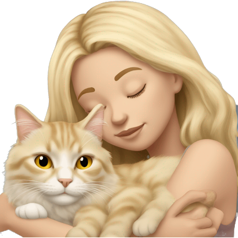 Pretty blonde girl sleeping with her beige main coon cat emoji