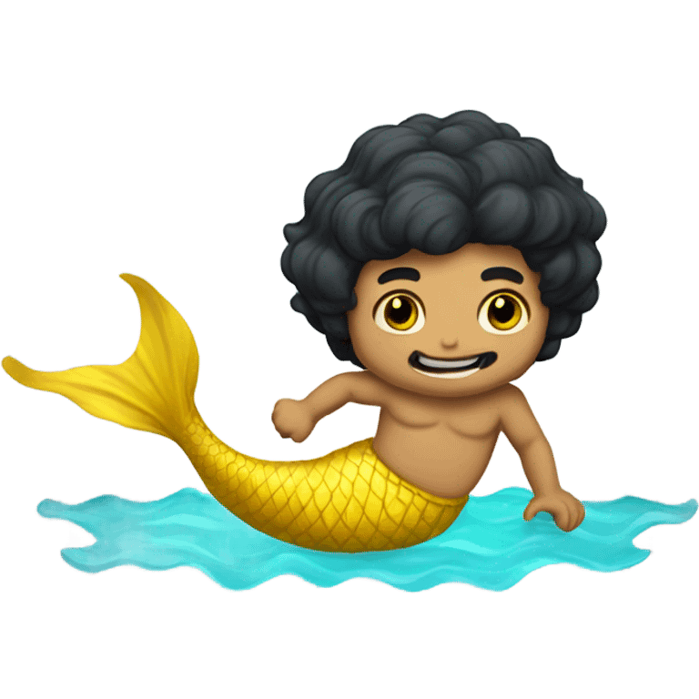 Tan merman with dark hair and yellow tail emoji