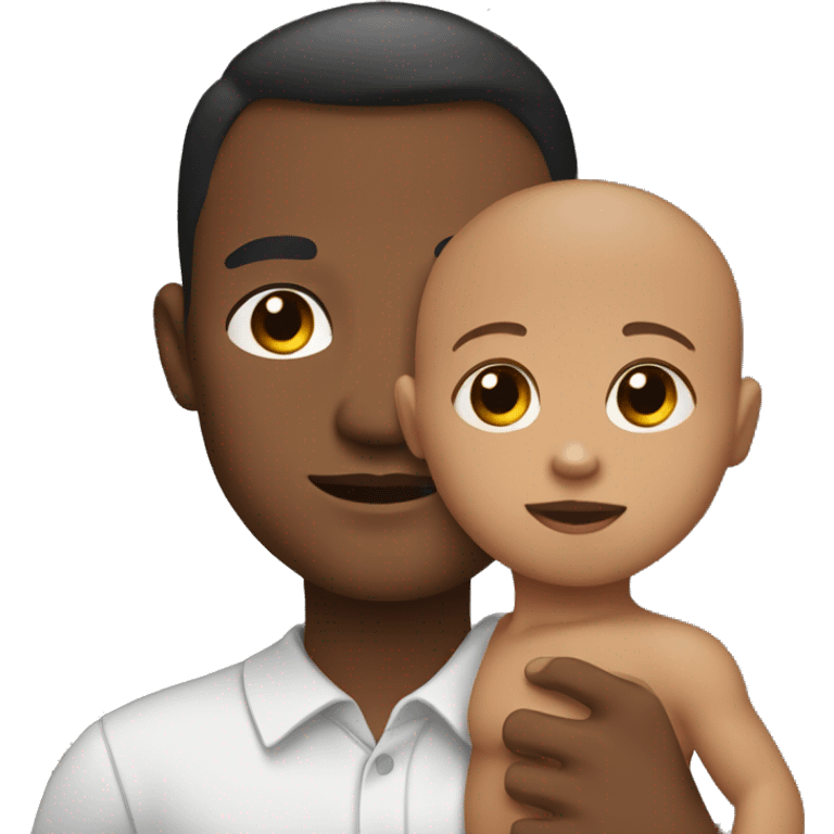 man with normal skin tone with a black baby child in arms emoji