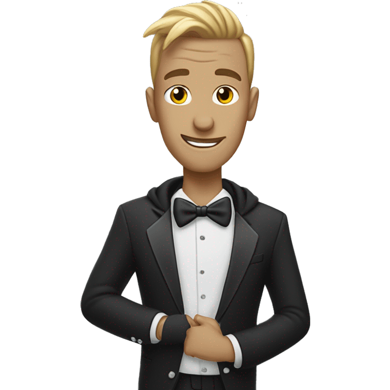 Rock wearing a hoodie wearing a tuxedo ￼ emoji