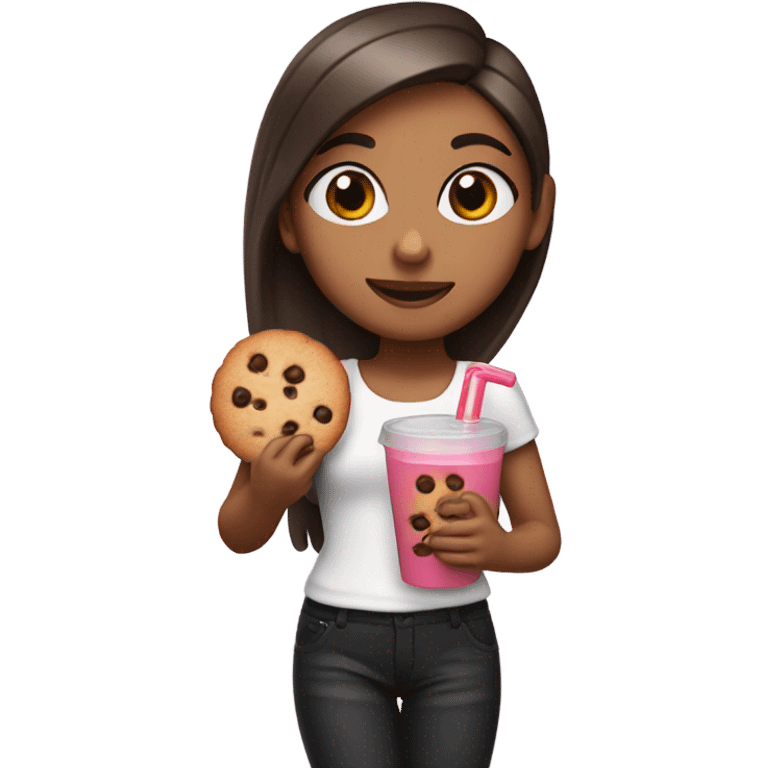 girl with cookie and juice, like a ariana grande emoji