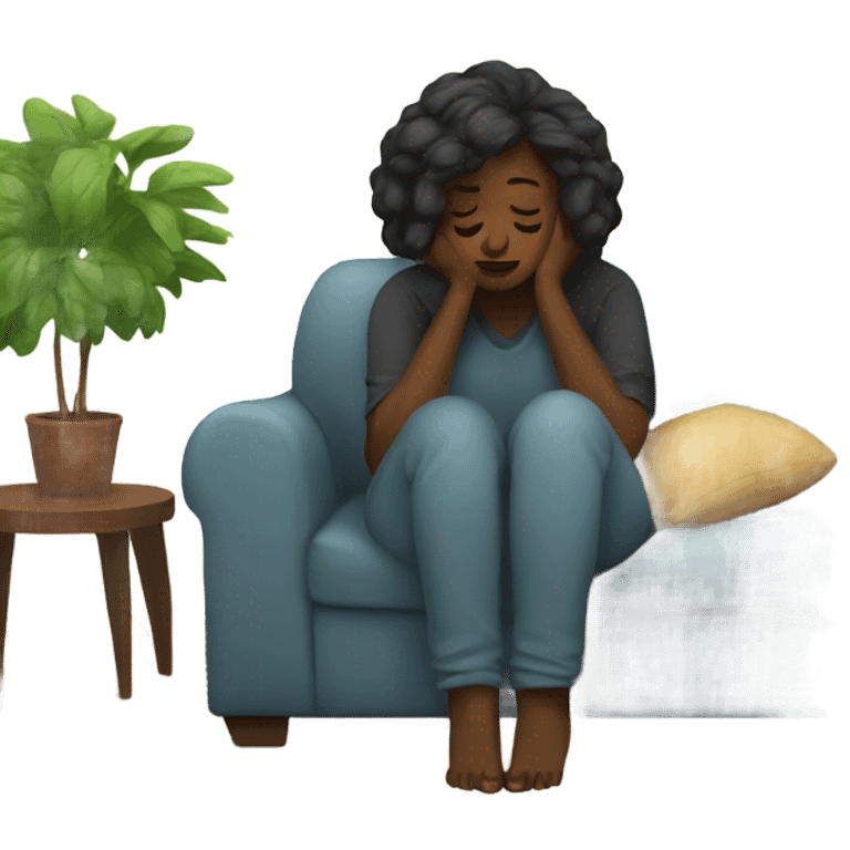 Woman in her 30’s, feeling depressed on the sofa emoji