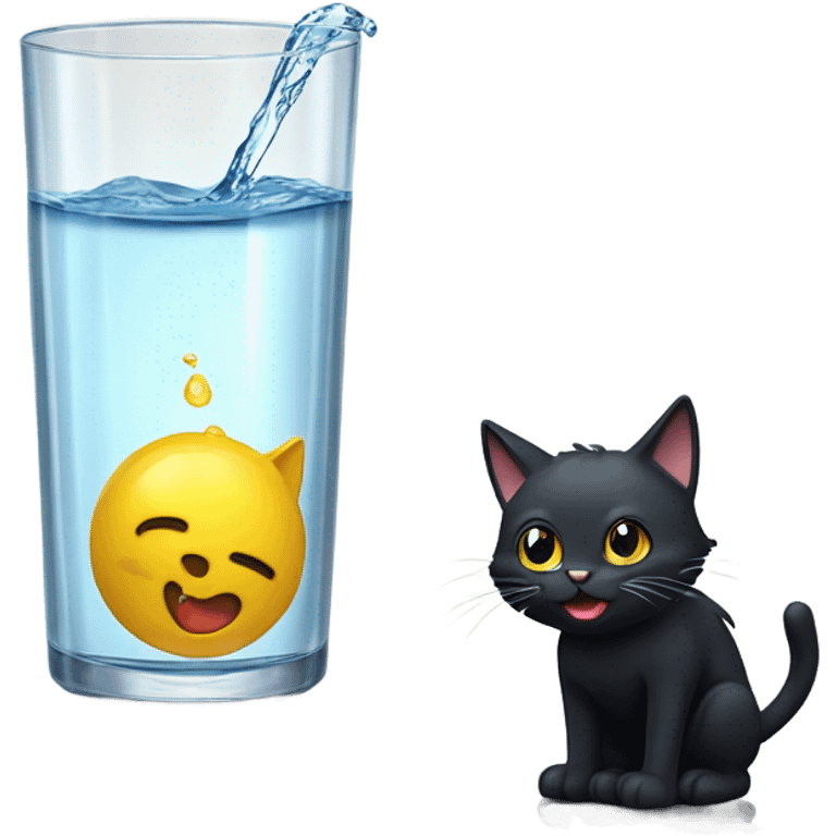 Black cat drinking glass of water emoji