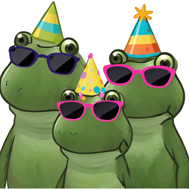 female frog at a party with other two female frog on the beach emoji