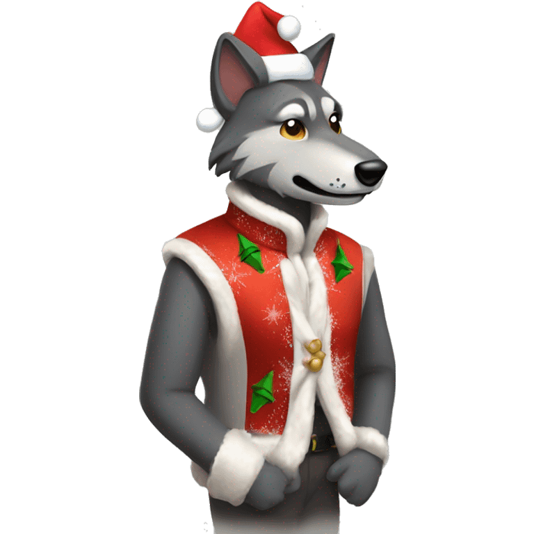 Make a wearwolf playing a trobone wearing christmass attire emoji