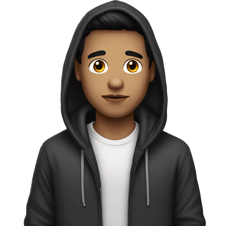 A white boy with black Hair using a big hoodie  emoji