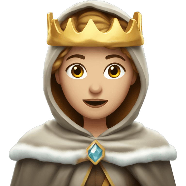 a running woman with golden brown hair, wearing an Icicle Crown and a Winter Cloak emoji