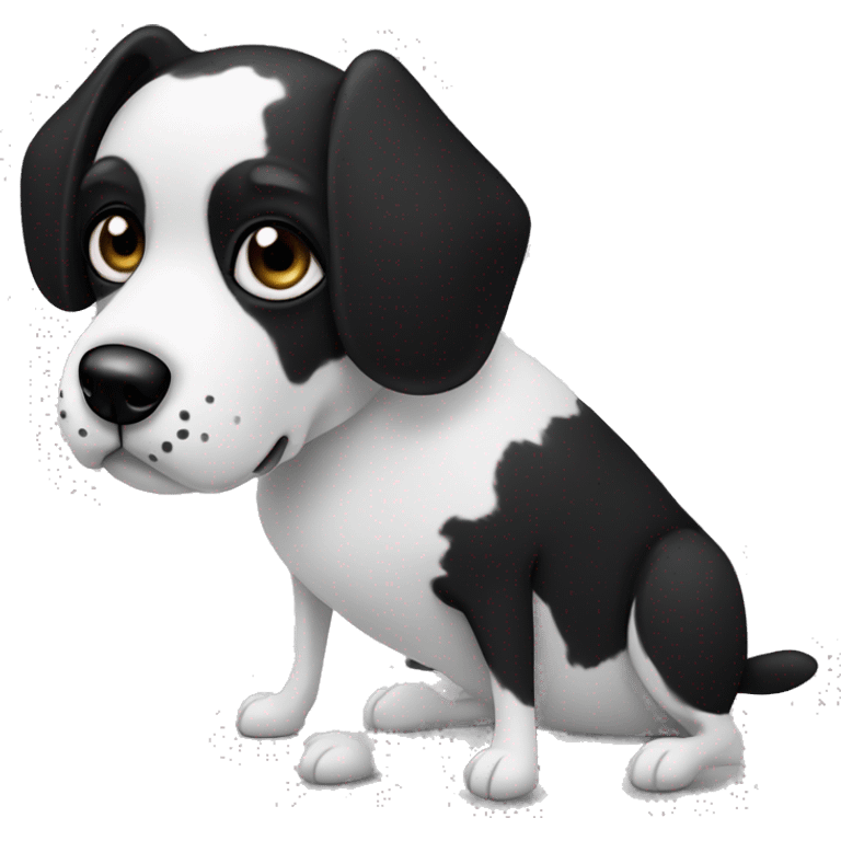 black and white dog with asymmetrical black eye patches emoji