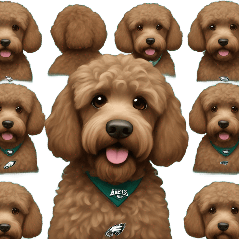 brown Labradoodle wearing a Philadelphia eagles shirt emoji