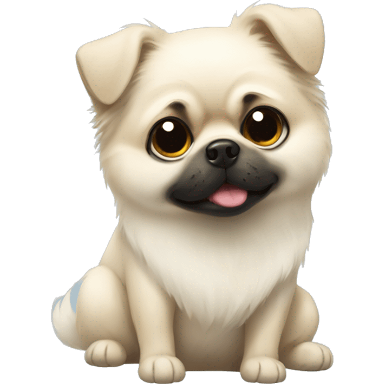 white Pomeranian hugging a pug emoji