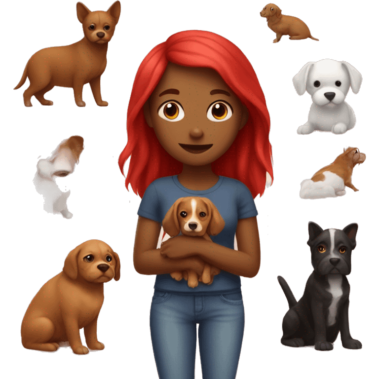 Red girl with pets indoors emoji