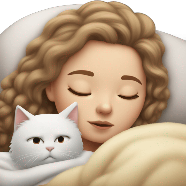 white Girl and cat sleeping emoji