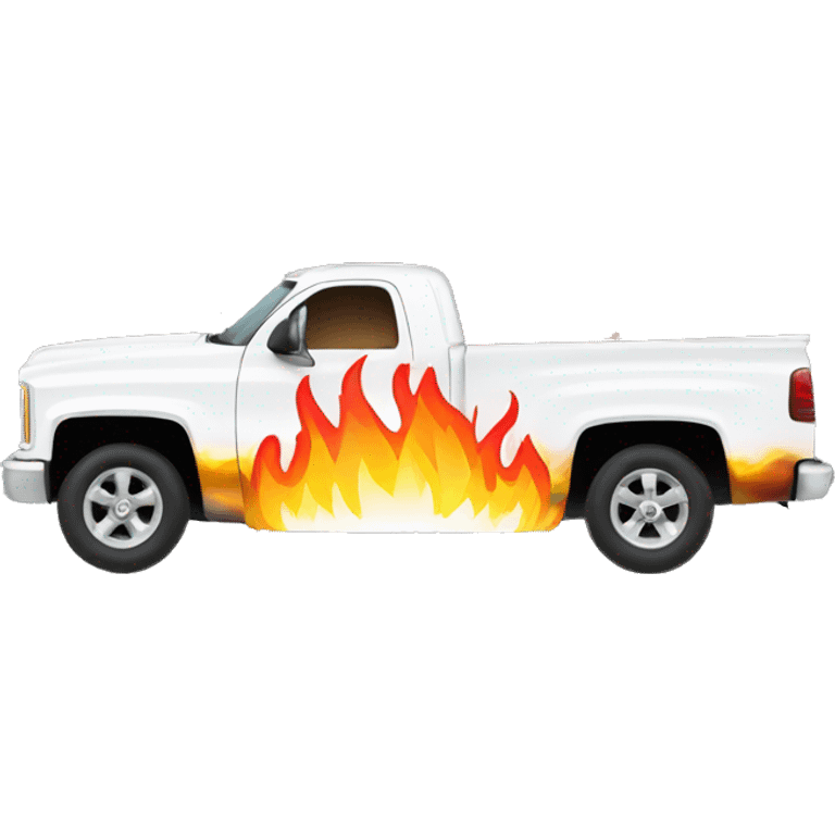 White Chevy truck on fire emoji