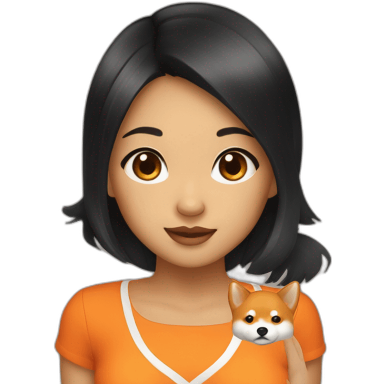 Black hair girl with orange color shiba inu emoji