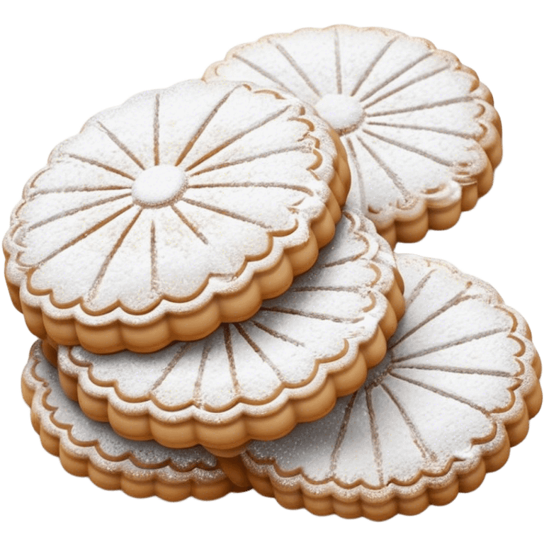 Ma'amoul Cinematic Realistic Ma'amoul Dessert Emoji, depicted as one or two delicate, date-filled cookies lightly dusted with powdered sugar, rendered with intricate textures and warm, inviting lighting. emoji