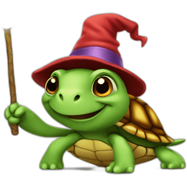 Turtle with a magic hat and wand emoji