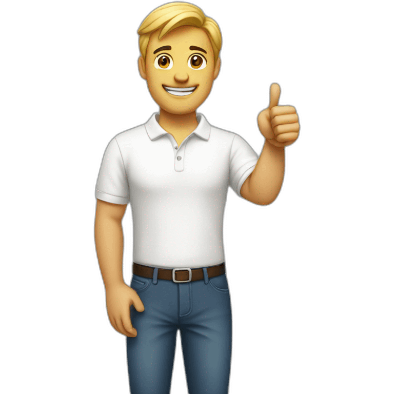 man with white polo making thumbs up emoji